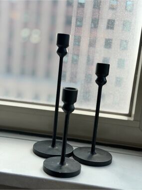 Black Iron Taper Candle Holders, set of 3